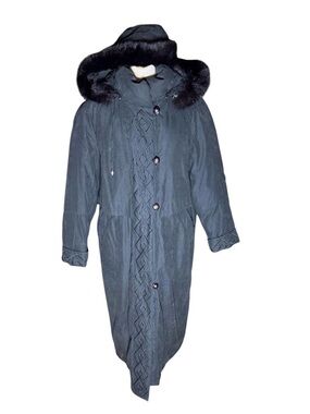 Vintage Black 90s Y2K Ultex Design Puffy Down Goose Feather Fur Collar Parka Med